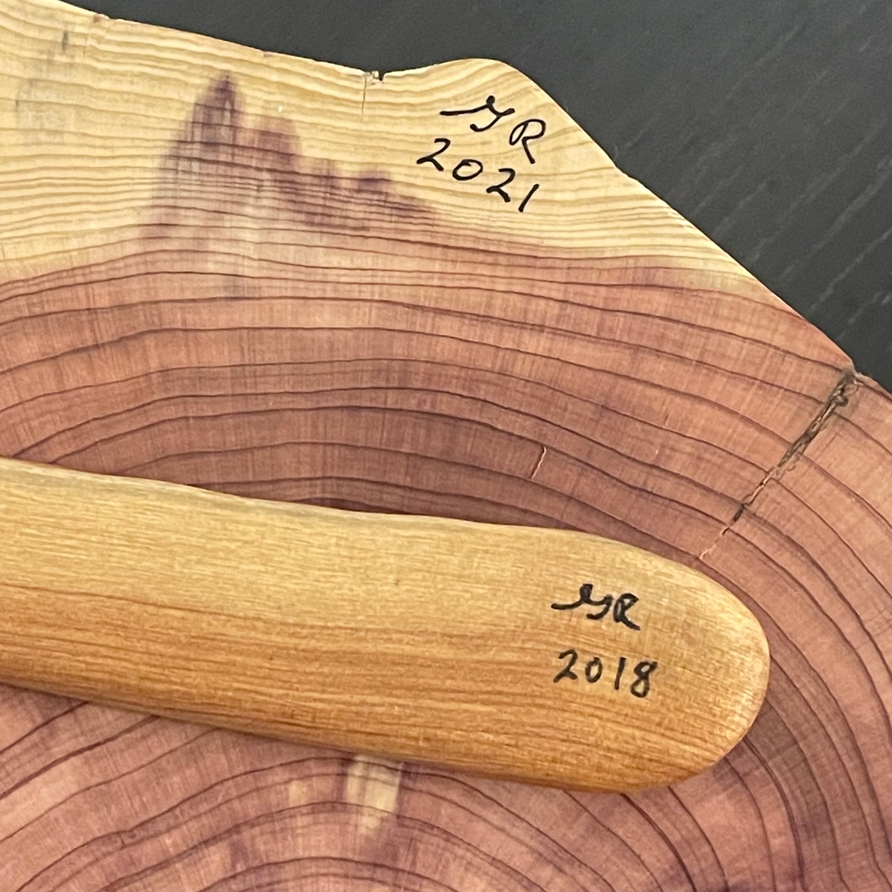 2 Piece Hand Crafted Wood Charcuterie Gift Set Live Edge Cedar Round Snacking Board & Spreader Entertaining Party Hosting Holiday