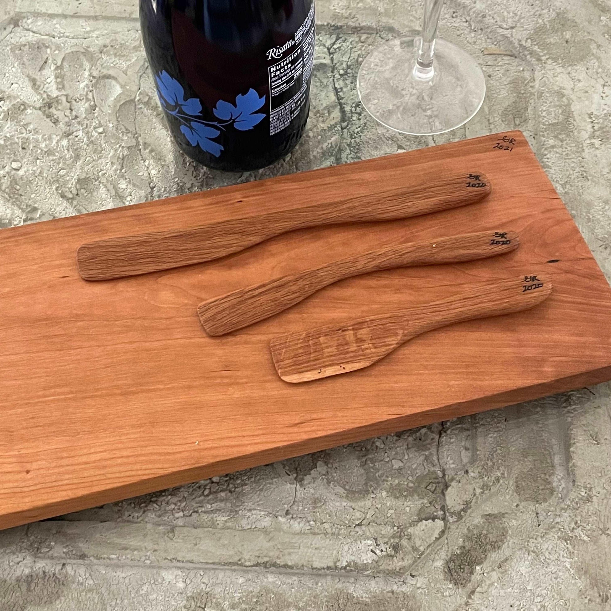 4 Piece Charcuterie Gift Set Handmade Live Edge White Oak Wood Long Snacking Board & 3 Utensils