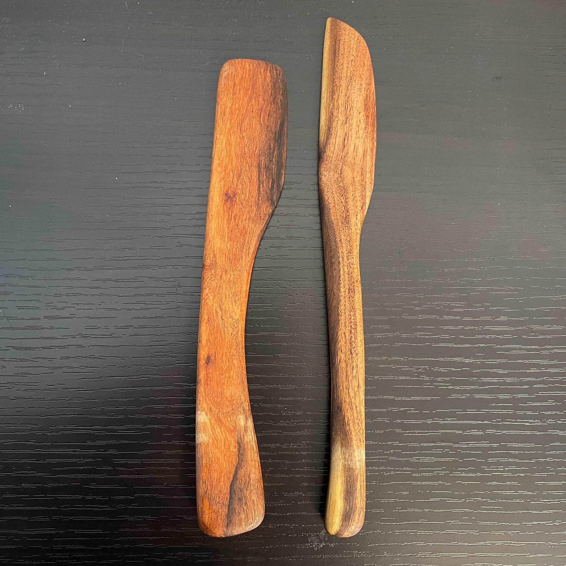 2 Piece Set Handmade Wooden Kitchen Utensil Set, Mesquite displayed side by side