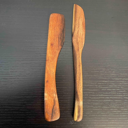2 Piece Set Handmade Wooden Kitchen Utensil Set, Mesquite displayed side by side
