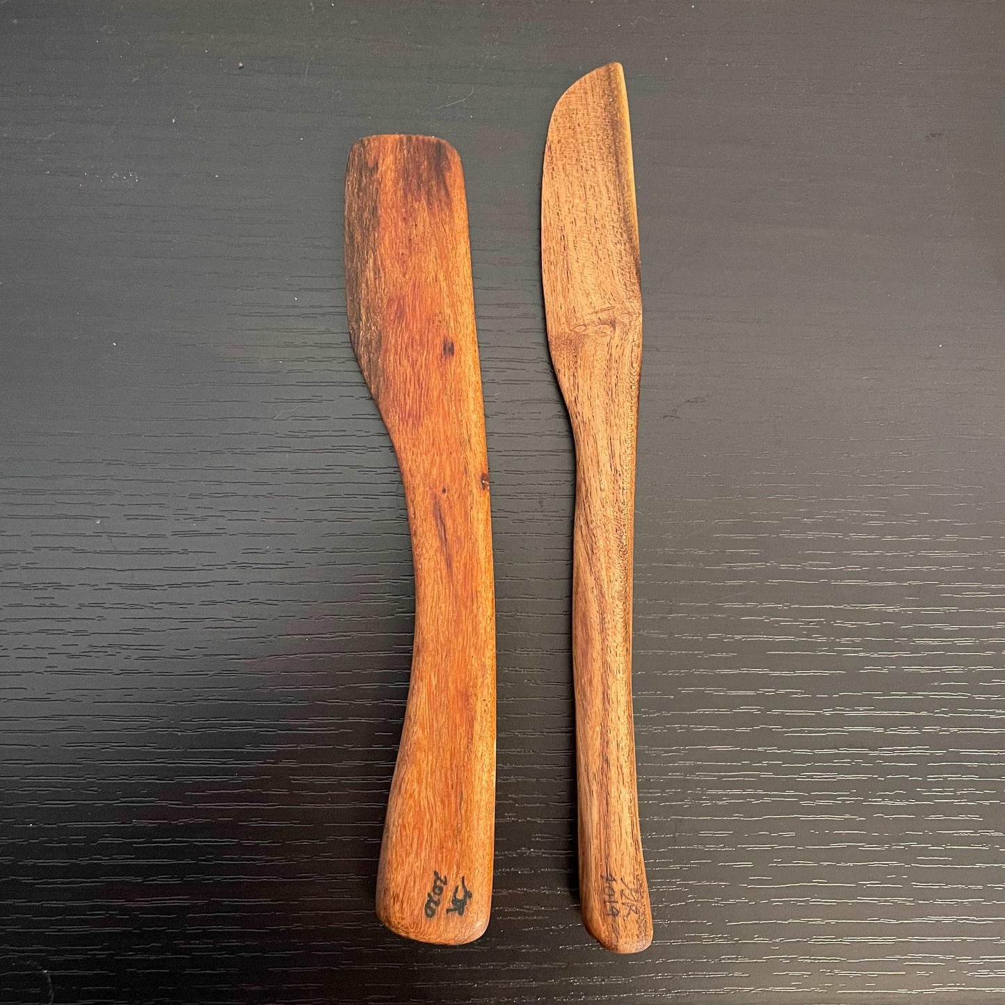 2 Piece Set Handmade Wooden Kitchen Utensil Set, Mesquite displayed side by side