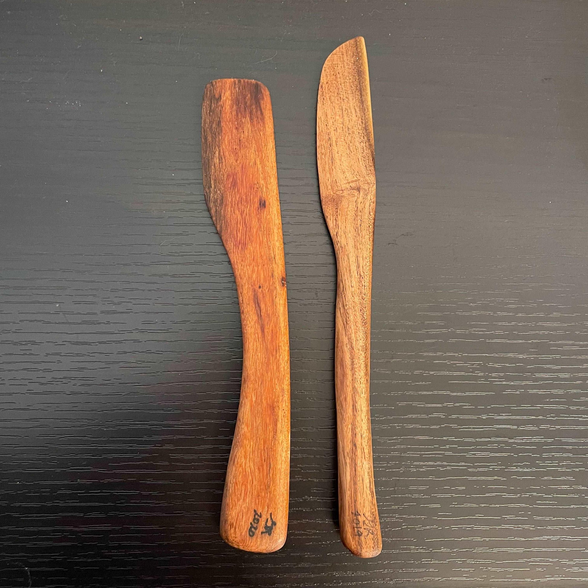 2 Piece Set Handmade Wooden Kitchen Utensil Set, Mesquite displayed side by side